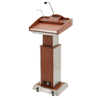 Podio Digital Multimedia Ajustable de Metal y Madera, Podio para Conferencias Escolares, Podio Móvil con Ruedas