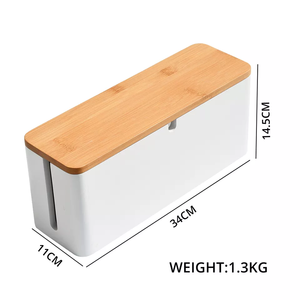 Caja de gestión de cables de bambú grande, organizador de tira de alimentación rectangular con técnicas talladas para almacenamiento de kit médico para ocultar cables en el hogar - Product Image 6