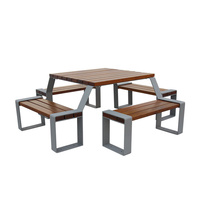 Grande table de pique-nique carrée commerciale d'extérieur en bois avec ensemble de mobilier de jardin Table à manger extérieure Patio Café Table et ensemble de chaises