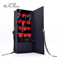 HFlora Roses en soie préservées de luxe, longues branches, boîte cadeau pour la Saint-Valentin, la fête des mères, la remise des diplômes - Longue durée, 3-5 ans