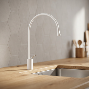 Robinet de lavabo minimaliste blanc, monotrou, à poser sur le comptoir, en acier inoxydable, sans poignée, pour lavabo - Product Image 1