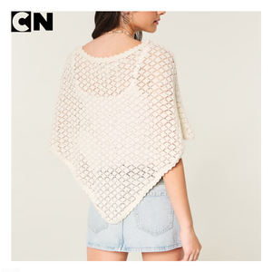 Suéter con Certificación GRS, Fabricante de Suéteres, Diseño Personalizado con Logotipo, Suéter Informal de Algodón y Poliéster para Mujer, Blanco, con Lentejuelas y Abertura en el Pecho - Product Image 3