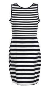 Robe de grossesse et d'allaitement en coton et élasthanne à rayures noires et blanches pour femme - Product Image 2