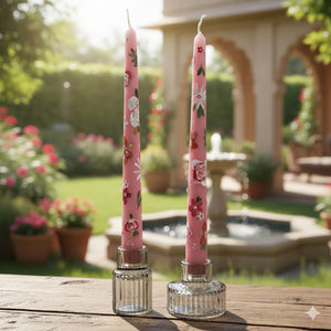 Hand-Painted Pink Floral Taper <b>Candles</b> WAXWARE Material Christmas Edition Elegant Garden-Inspired Decor <b>Set</b> (2) - Product Image 3