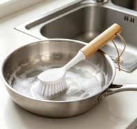 Brosse de nettoyage de cuisine en gros avec manche en bambou, éponge à vaisselle pour casseroles et poêles, brosse à récurer pour la vaisselle, nettoyant ménager pour la cuisine