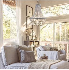 Lustre en <span class=keywords><strong>bois</strong></span> perlé, <span class=keywords><strong>suspension</strong></span> moderne, blanc chaud, AC, pour plafond de maison, grand loft, <span class=keywords><strong>perles</strong></span> vintage - Product Image 2