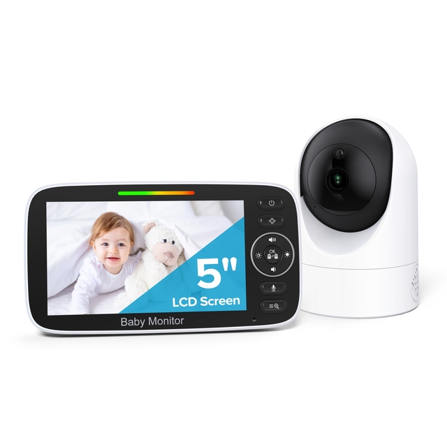 Smart Baby Monitor Camera Night Vision Temperature Cry Sound Detection 720P 5 Inch Screen Two-way Audio Motion Detection IP67