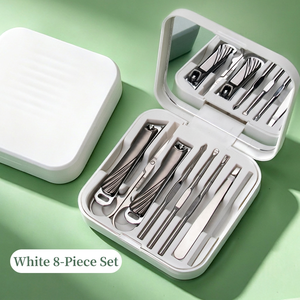 Set de Manicura y Pedicura de Acero Inoxidable, Kit de 8 Piezas con Cortaúñas, Espejo, Herramientas de Cuidado Personal Portátiles, Estuche de Viaje - Product Image 1