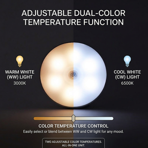 Luci a Disco Ricaricabili Magnetiche, Luce a Pressione con Batteria <span class=keywords><strong>da</strong></span> 400mAh, Luce Calda Gialla, Luce Fredda Bianca, Illuminazione per Armadio Adesiva - Product Image 2