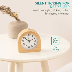 Sveglia Analogica in Legno Personalizzata - <span class=keywords><strong>Orologio</strong></span> Semirotondo a Batteria Silenzioso <span class=keywords><strong>con</strong></span> Pulsante Snooze e Luce - Product Image 5