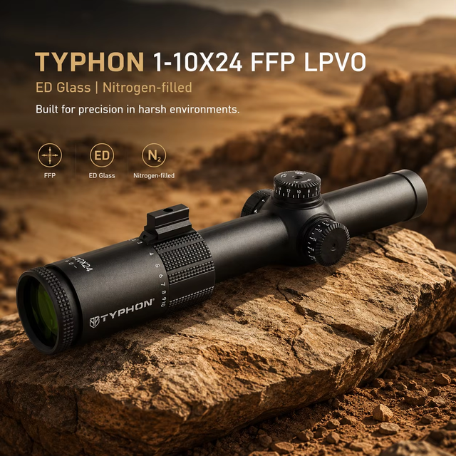 TYPHON XG 1-10X24 FFP LPVO Observation Scope ED Glass Green Coating Water Resistant Shockproof Dustproof