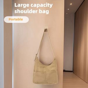 Sac de travail en toile tendance grande capacité, sac bandoulière simple couleur unie pour les trajets quotidiens, idéal pour l'hiver, l'été, la plage et les voyages - Product Image 2