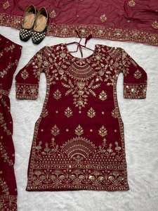 Costume de Sharara pour femmes de style Bollywood à broderie lourde pure avec manches de broderie complètes codage de travail de séquence pakistanaise indienne - Product Image 3