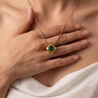 Kleurrijke Zirkoon Ketting Valentijnscadeau Waterdicht 18K Goud PVD Ronde Slangenketting Vierkante CZ Steen Hangende Bedel Ketting