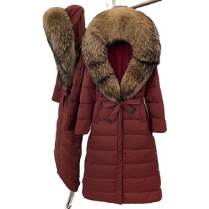 Nouvelle veste d'hiver en duvet pour <span class=keywords><strong>femme</strong></span> avec col en fourrure de renard 2026, <span class=keywords><strong>longue</strong></span>, sous le genou, à lacets, taille cintrée, amincissante - Product Image 2