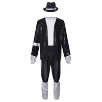 Costume de scène pour chanteur pop adulte MJ avec chapeau et gants, pour Halloween, carnaval, fête, danse