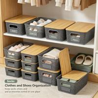 6 boîtes de rangement rectangulaires avec couvercle en bambou, empilables, pour salle de bain, cuisine, vêtements, chaussures