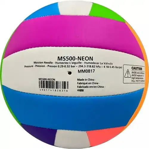 Molten MS500 Neon Volleyball White Yellow Pink Blue Leather and PU Material Size 5 for Competition and Entertainment