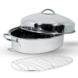 High dome chicken roaster stainless steel Oval roasting pan with grill Rack