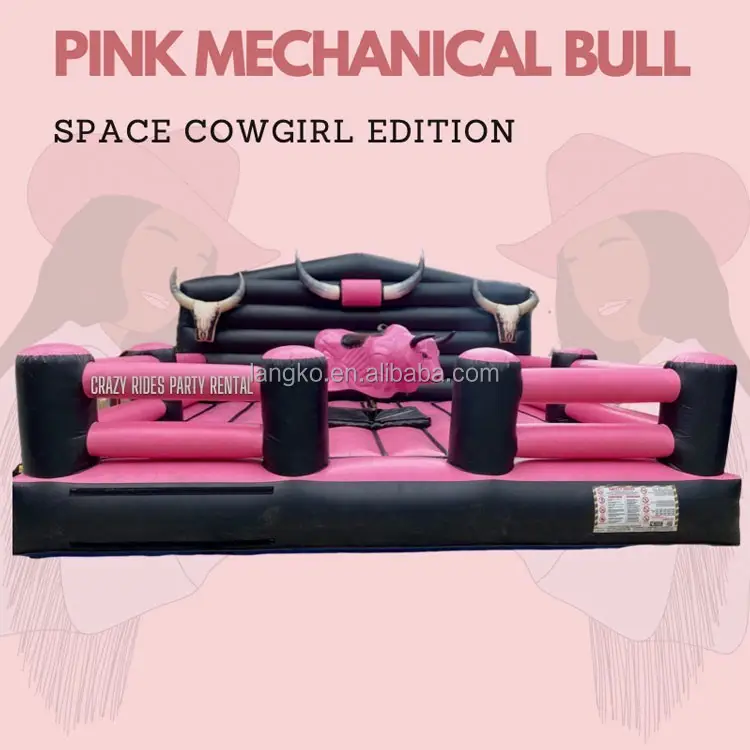 Permainan luar ruangan merah muda bull riding arena kasur tiup mekanik rodeo bull