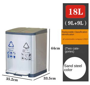 Poubelle à pédale intérieure en acier inoxydable de 20L avec deux divisions de trois quatre classes pour la cuisine, la salle de bain et l'extérieur Capacité de 40L - Product Image 6