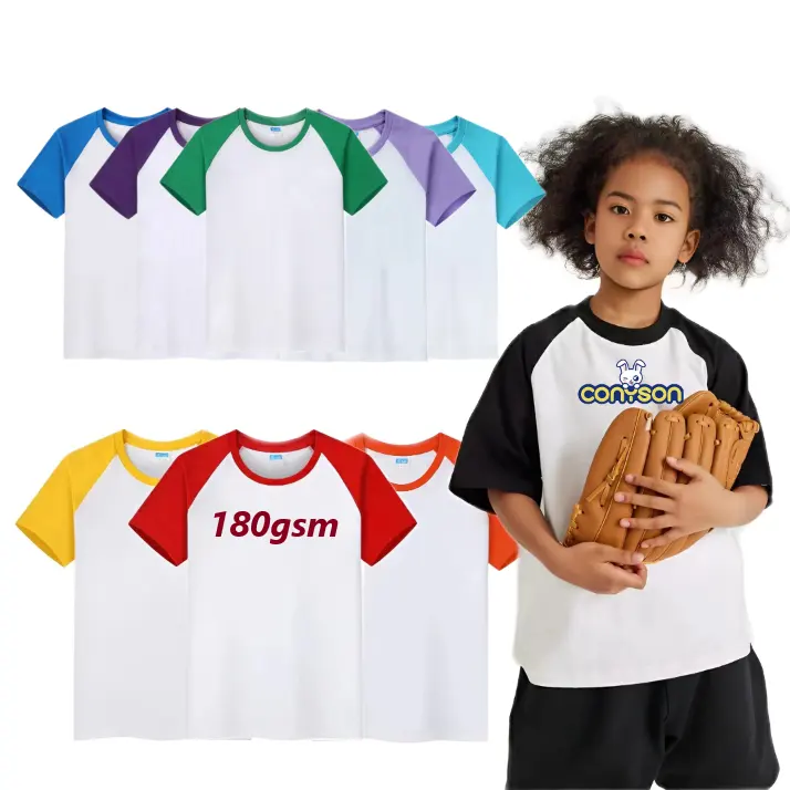 Conyson Camiseta infantil 100% algodão 180GSM para bebês, camisetas personalizadas de verão para meninos e meninas, estampadas em branco e liso