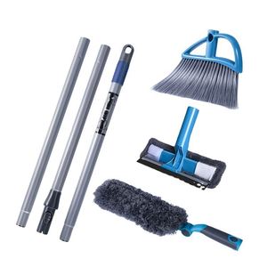 Escoba 3 en 1 con Sistema de Clic, Mango Largo de Plástico, Limpiador de Ventanas con Goma, Plumero de Microfibra, Herramienta de Limpieza para el Hogar - Product Image 1