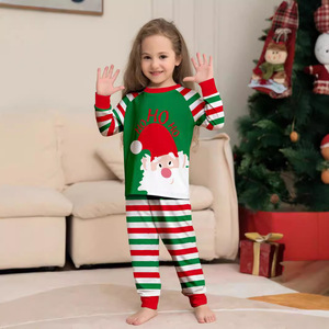 Feliz Natal Papai Noel Ho Ho Ho Conjuntos de Roupas Combinando para Mãe, Filha, Pai e Filho, 2 Peças, Listrado Vermelho e Verde, Pijama Feminino e Roupa de Casa - Product Image 4
