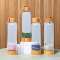 Bouteille d'eau en verre pour hydrothérapie avec pierres concassées, tasse à thé, couvercle en bambou, compartiment à ouverture étroite