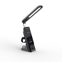 Lampe de bureau à charge sans fil magnétique 3 en 1 avec chargeur de téléphone 15W, support pour montre connectée et écouteurs, horloge, alarme, sortie Type-C