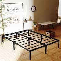Lit double moderne et simple en fer et bois, base de matelas pliable détachable de taille H avec cadre en acier souple pour chambre à coucher