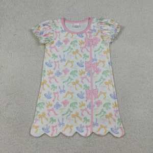 Vestido de Verano para Niñas Pequeñas con Lazos Coloridos y Borde Festoneado, Estilo Princesa, Venta al Por Mayor, Ropa para Hermanas - Product Image 2