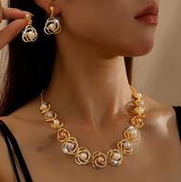 Parures de bijoux plaquées or 2026 avec perles d'imitation, collier chaîne bambou et boucles d'oreilles, accessoires de mariée, de mariage et de soirée pour femmes