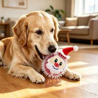 Jouet à mâcher pour chien de Noël, balle TPR à picots avec motifs Père Noël, Bonhomme de neige, Renne et Pudding, jouet interactif pour les dents molaires