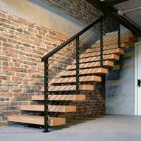 Escalier intérieur résidentiel en métal, marches en bois massif, balustre en acier inoxydable, escalier en métal