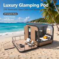 Maison de vacances préfabriquée de 20 pieds, cabine capsule avec salle de bain intégrée, vue panoramique sur la mer, verrière panoramique