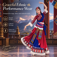 Costume de scène ethnique professionnel, robe de danse folklorique chinoise moderne pour femmes avec broderie 3D et coiffe