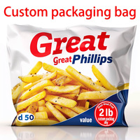Sachet d'emballage plastique souple vide, imprimé sur mesure, à scellage arrière 3 côtés, type retort pouch, pour aliments surgelés, pommes de terre congelées et frites