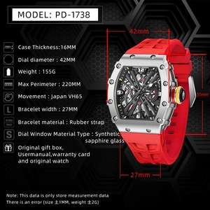 Nuevo Reloj de Pulsera PAGANI DESIGN de <span class=keywords><strong>42</strong></span> MM para Caballero, Movimiento de Cuarzo Esqueleto VH65 de Japón, Cristal de Zafiro, Resistente al Agua 50M, Correa de Silicona PD1738 - Product Image 6