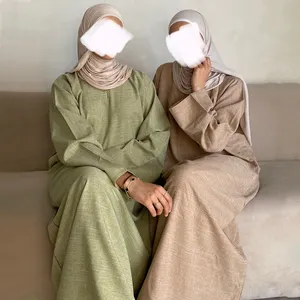 2024 New Custom Linen Closed Abaya Eid High Quality Robe Islamic Clothing New Fashion Dubai Abaya Women Muslim Dress