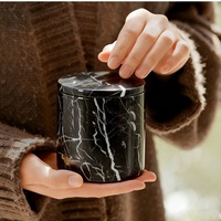 SAIDKOCC Contenant à bougie personnalisé en marbre noir Marquina D9x10cm, grand récipient d'aromathérapie, décoration de luxe pour salle de bain et chevet