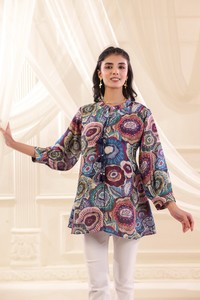 Compre una elegante túnica de manga larga con estampado étnico mosaico, de corte relajado, ropa de moda premium de boutique para mujer. - Product Image 4