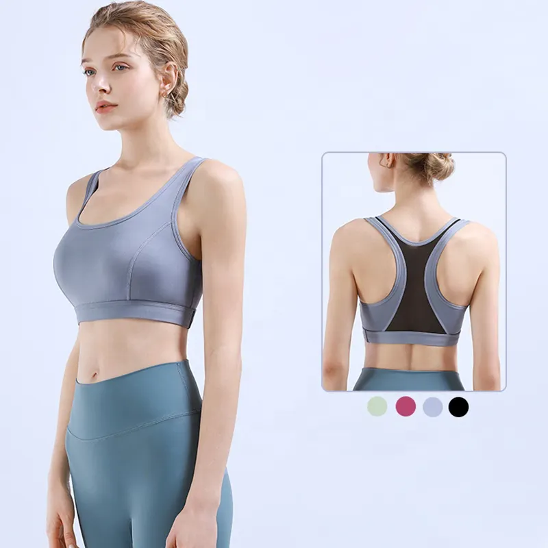 Nieuw Design Dames Custom Color Block Brallete Binnen Gewatteerde Twee Lagen Push-Up Fitness Sportbeha Voor Gym Hardlopen