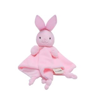 Logo personnalisé dessin animé lapin enfant en bas âge bébé mouchoir rose lapin infantile couette couverture en peluche tête de lapin bébé serviette apaisante - Product Image 1