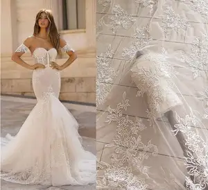 Robe de mariée en dentelle à paillettes, tunique brodée, dernière collection 2020