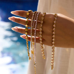 ज़िक्सिकन ठीक गहने 316 एल स्टेनलेस स्टील क्रिश्चियन स्टार चेन यूनिसेक्स पेंग जिरकॉन गुलाबी दिल टेनिस श्रृंखला चूड़ियों - Product Image 4