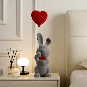 Nordic Style Flocked Rabbit Resin Ornament Gray Red Heart <b>Balloon</b> Home <b>Decoration</b> Living Room TV Cabinet Craft Artistic <b>Decor</b> - Product Image 3