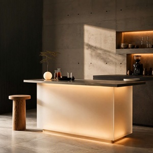 Isla de Cocina Acrílica Personalizada con LED Esmerilado y Brillante, Encimera de Piedra Oscura, Barra de Bar a Medida para Residencias Wabi Sabi, Acabado Esmerilado Translúcido - Product Image 4