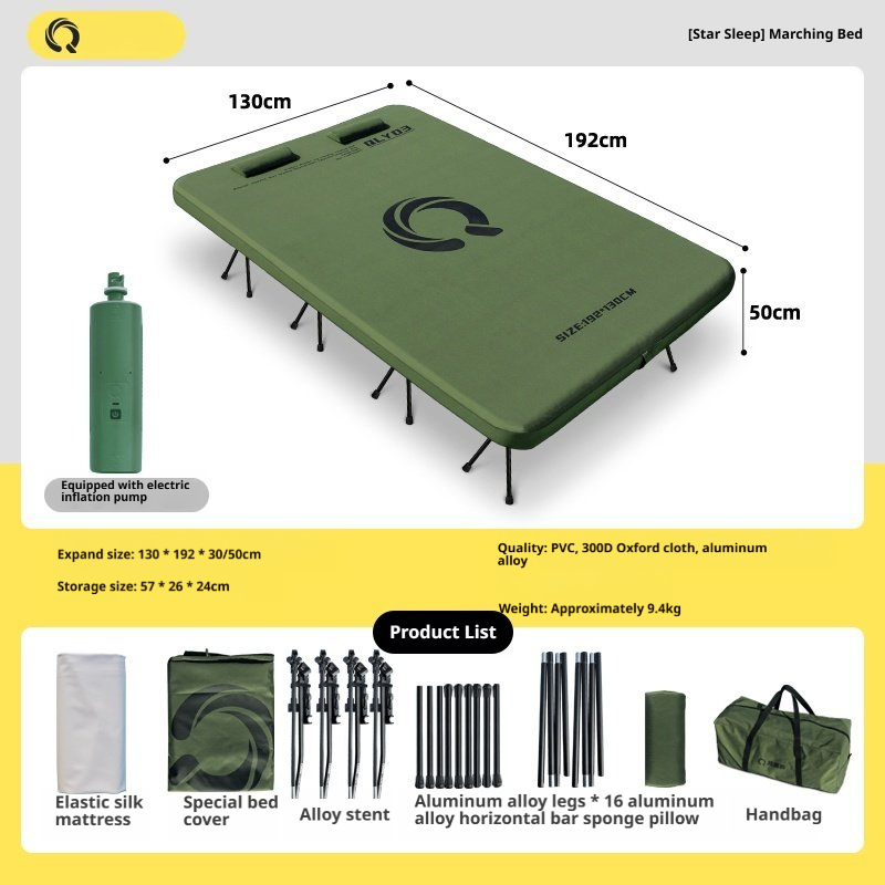 Wire Mesh Folding Bed - Green 130cm + Electric Pump