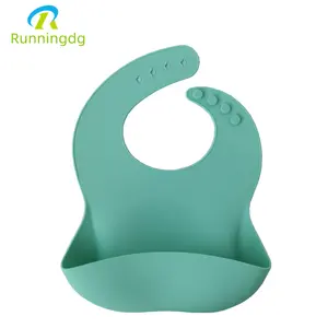 Soft Durable Waterproof feeding Adjustable Silicone Rubber Baby Bibs with Food Catcher Pocket for Babies Toddlers Children Kids